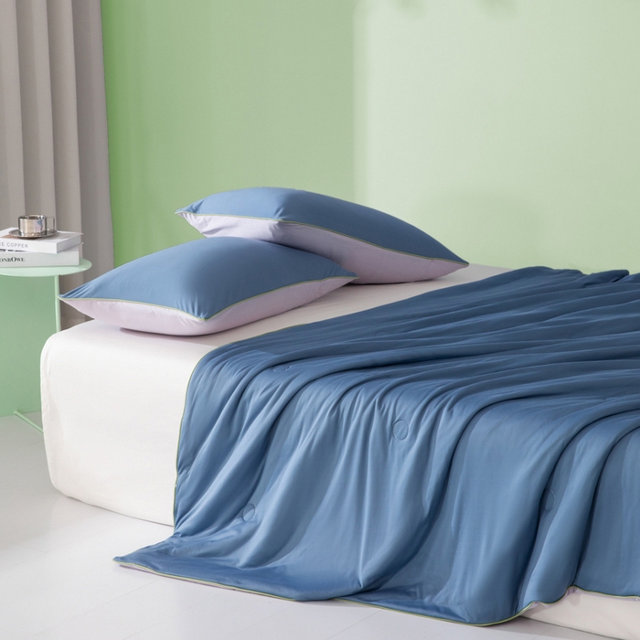 91家纺网 家纺一手货源 找家纺 吾诺 2025 针织棉夏被双拼色大豆夏被子被芯夏凉被空调被 宝蓝-烟紫