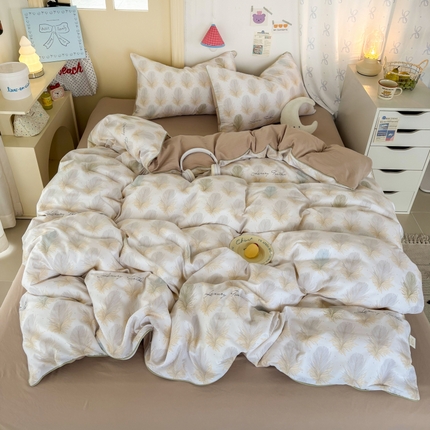 潮邦创意家居 2025新款云柔棉立体嵌绳款小清新四件套 羽影流光