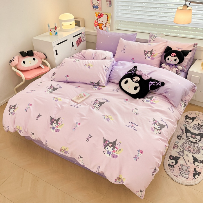 91家纺网 家纺一手货源 找家纺 暮思家居 2025新款正版授权三丽鸥全棉四件套系列四件套 梦幻库洛米