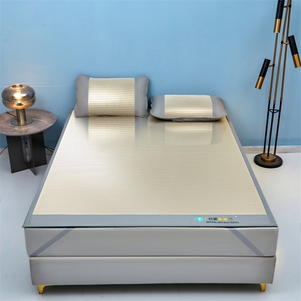 航途席业 2025新款凉席抗菌刺绣可水洗碳光冰丝席包边无纺布冰丝席 素夏 星光银-床席款