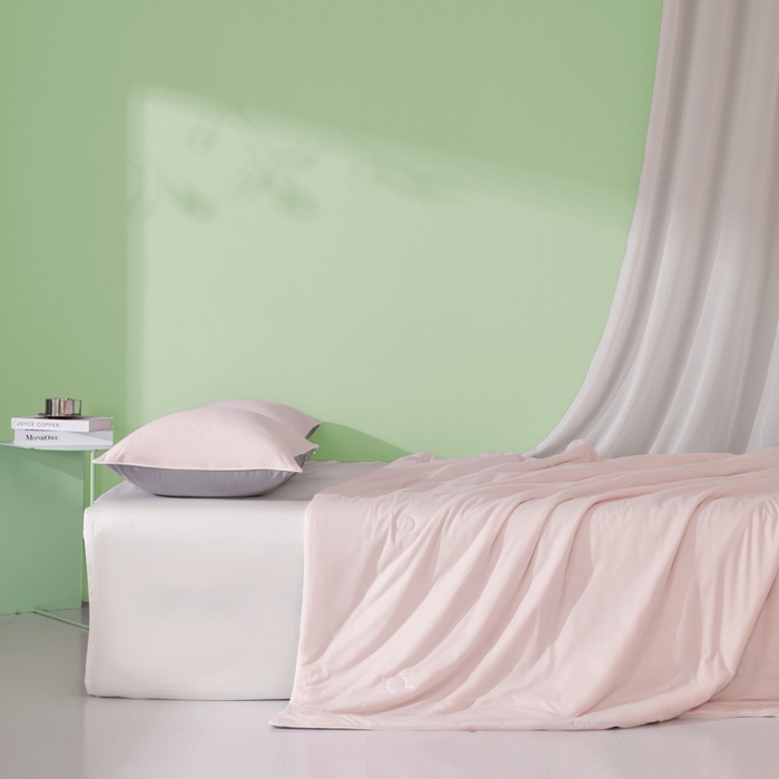 91家纺网 家纺一手货源 找家纺 吾诺 2025 针织棉夏被双拼色大豆夏被子被芯夏凉被空调被 浅粉-岩灰