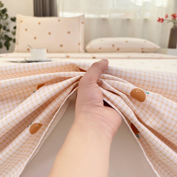 91家纺网 家纺一手货源 找家纺 伊而梦蚊帐 2025新款A类老粗布抗菌床单 橘子格-橙