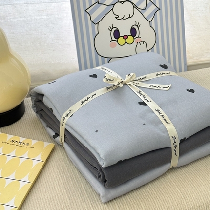 亿梵家居 2025新款A类母婴级有氧全棉纯棉双层纱纯棉印花四件套-叠拍图 心恋-灰