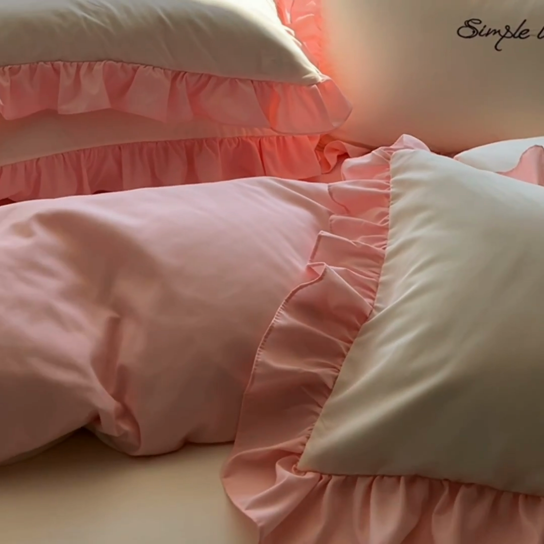 91家纺网 家纺一手货源 找家纺 凯美家居 2025新款超柔亲肤磨毛刺绣花仙子系列四件套 花仙子 白粉