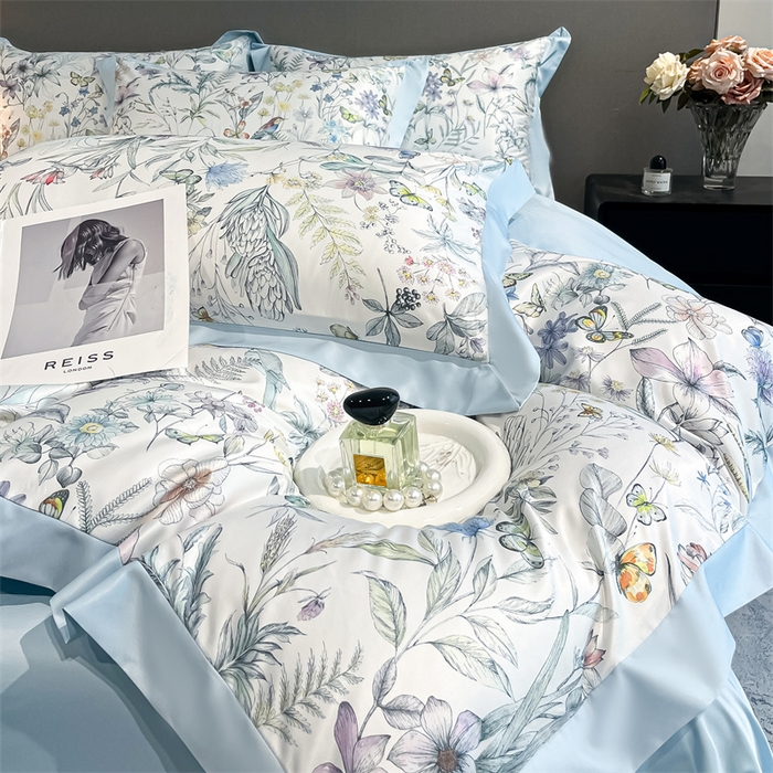 91家纺网 家纺一手货源 找家纺 笙意家纺 2025新款水洗冰丝数码印花宽边四件套 韶华