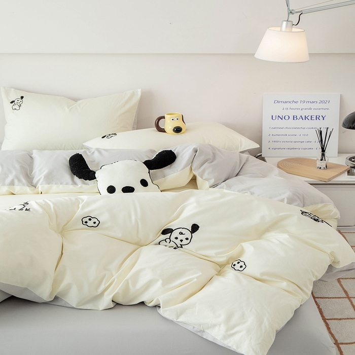 91家纺网 家纺一手货源 找家纺 倾慕家纺 2025新款倾慕INS风毛巾绣纯棉系列四件套 毛巾绣-狗狗