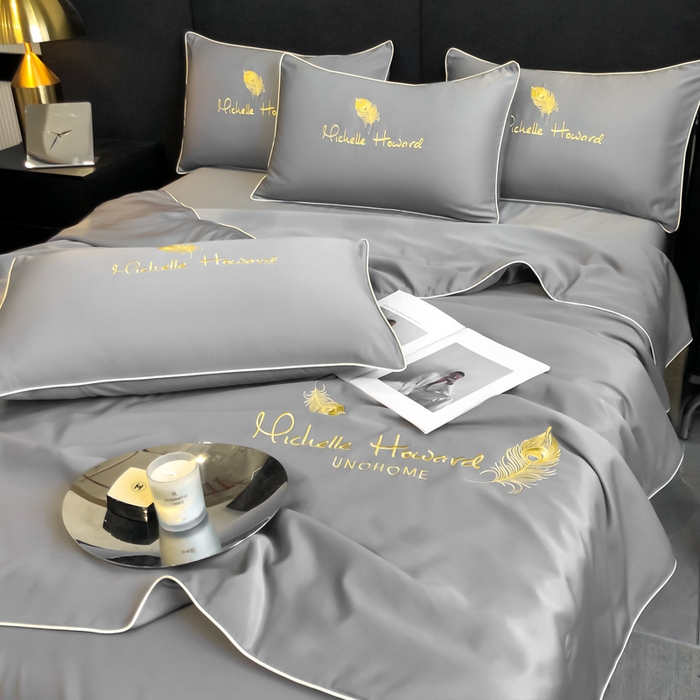 91家纺网 家纺一手货源 找家纺 吾诺 2025 双拼及羽毛刺绣夏被四件套绣花夏被水洗天丝夏被水洗真丝夏凉被空调被 羽毛-经典灰