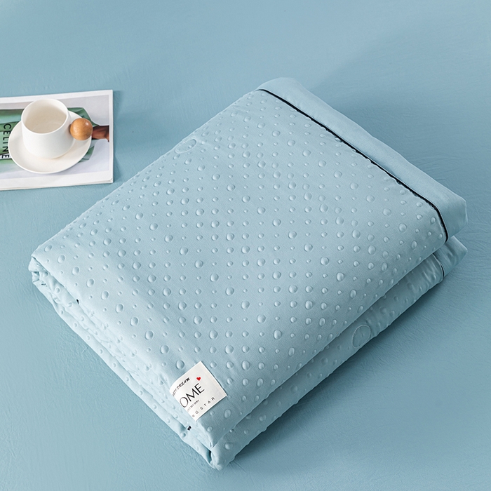 91家纺网 家纺一手货源 找家纺 吾诺 2025 凉豆豆针织棉双层纱夏被四件套水洗棉夏凉被空调被 豆豆蓝