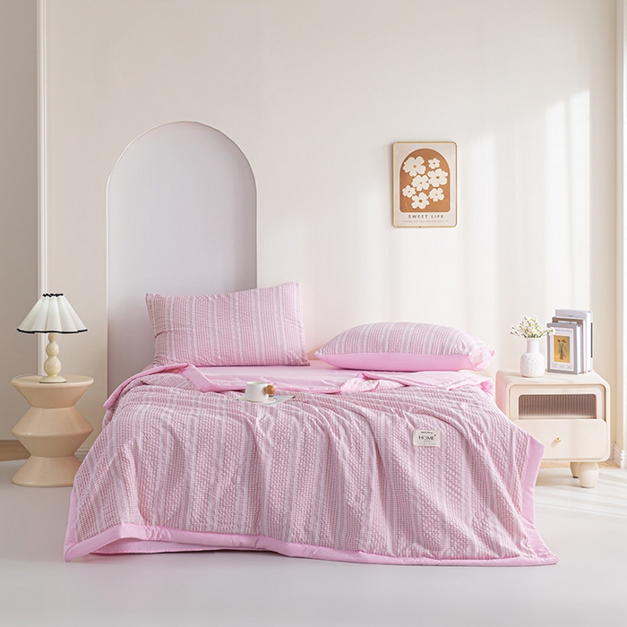 91家纺网 家纺一手货源 找家纺 （总）吾诺 2025 韩式立体提花公主格大豆夏被子被芯夏凉被夏被四件套