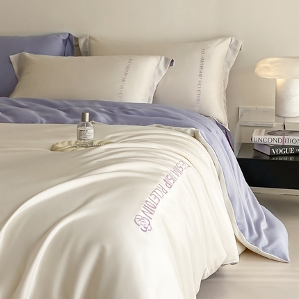 91家纺网 家纺一手货源 找家纺 （总）梦幻之城 2025新款水洗真丝双拼刺绣夏被四件套-芮雅风格二