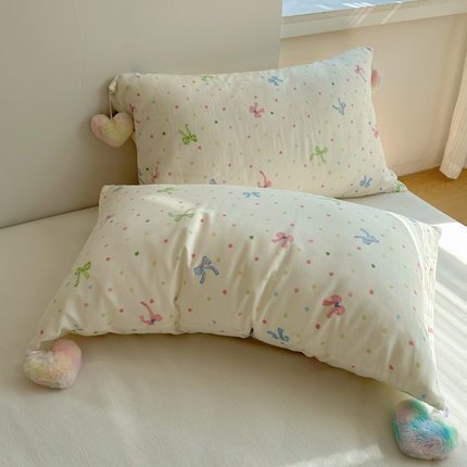 丽涵家纺 2025新款全棉双层纱枕头套-毛球款 少女日记