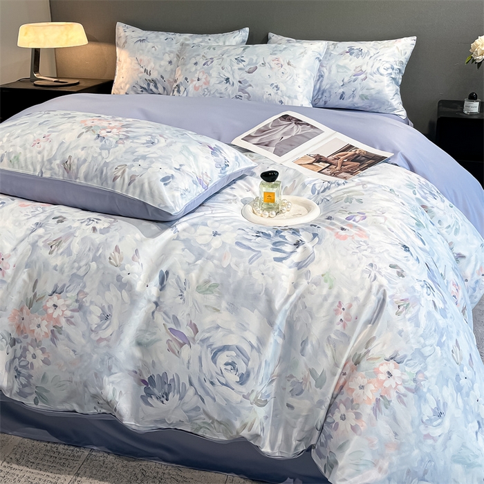 91家纺网 家纺一手货源 找家纺 笙意家纺2025新款水洗冰丝数码印花暗盒款四件套 兰汐