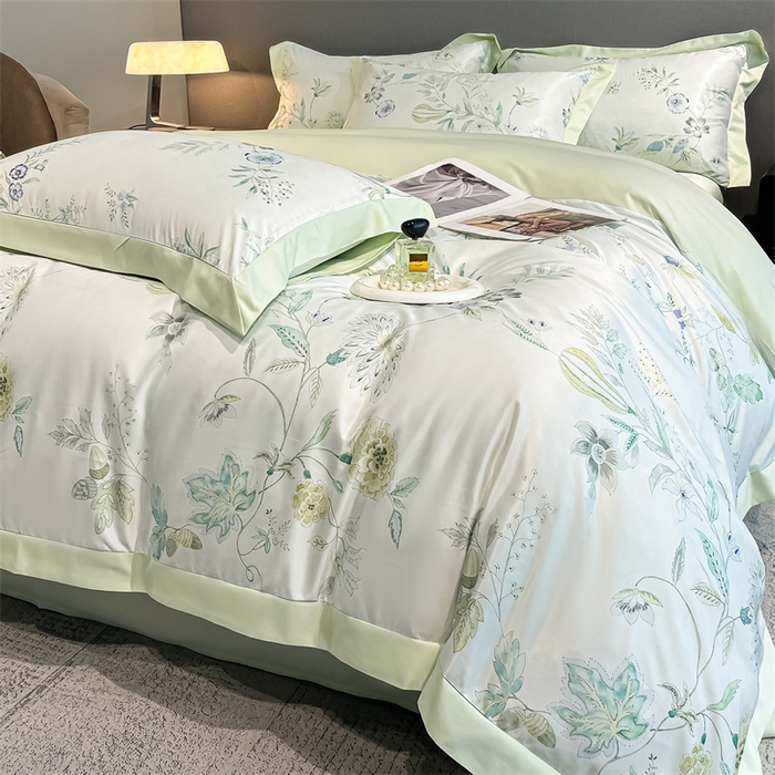 91家纺网 家纺一手货源 找家纺 笙意家纺 2025新款水洗冰丝数码印花宽边四件套 怡然