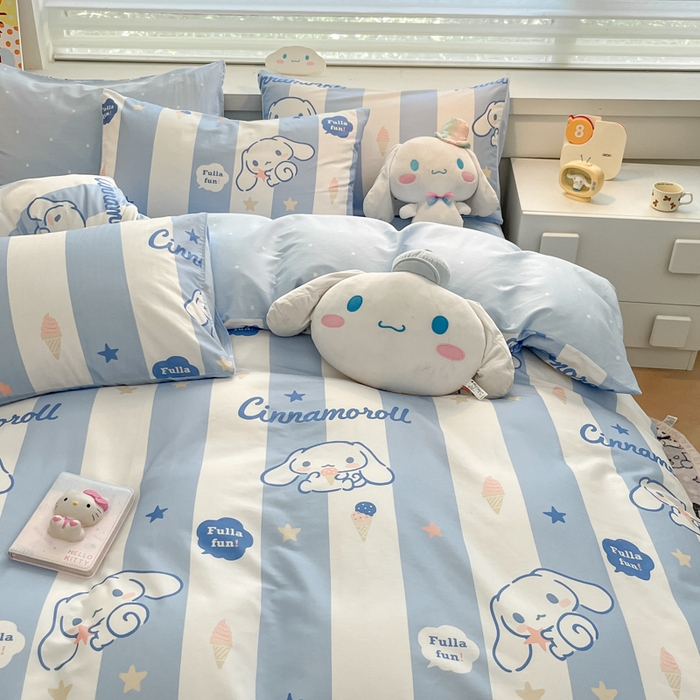 91家纺网 家纺一手货源 找家纺 暮思家居 2025新款正版授权三丽鸥全棉四件套系列四件套 蓝条玉桂狗