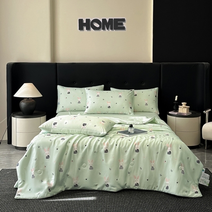 慕晨 2025春夏新品莱赛尔天丝数码印花四件套莱赛尔夏被四件套天丝夏凉被直播热款 萌兔