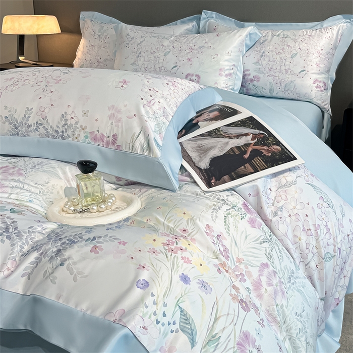 91家纺网 家纺一手货源 找家纺 笙意家纺 2025新款水洗冰丝数码印花宽边四件套 思绪