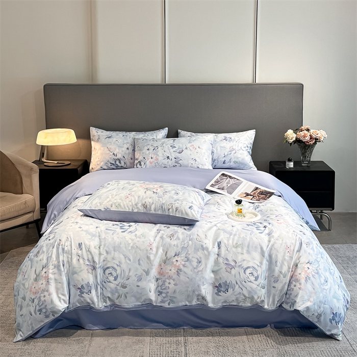 91家纺网 家纺一手货源 找家纺 笙意家纺2025新款水洗冰丝数码印花暗盒款四件套 兰汐