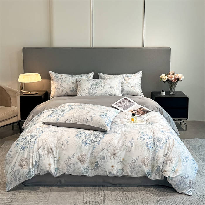 91家纺网 家纺一手货源 找家纺 笙意家纺2025新款水洗冰丝数码印花暗盒款四件套 花韵