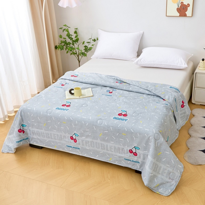 91家纺网 家纺一手货源 找家纺 2025新款亲肤绒礼品夏被窄边 仲夏樱桃