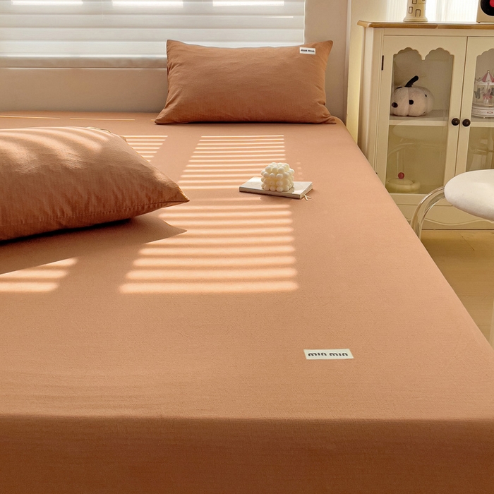 91家纺网 家纺一手货源 找家纺 罗亿家纺 2025新款云感提花双层纱定标minmin(系列)床笠 深咖