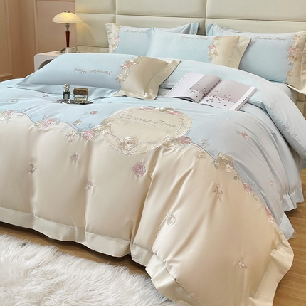 91家纺网 家纺一手货源 找家纺 （总）女子家纺 2025新款高支高密140克磨毛刺绣四件套--浪漫时光