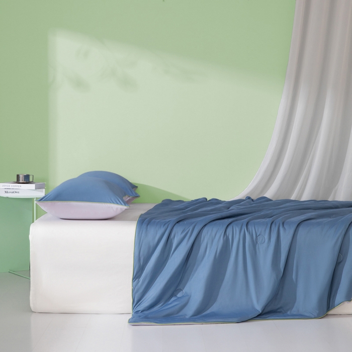 91家纺网 家纺一手货源 找家纺 吾诺 2025 针织棉夏被双拼色大豆夏被子被芯夏凉被空调被 宝蓝-烟紫