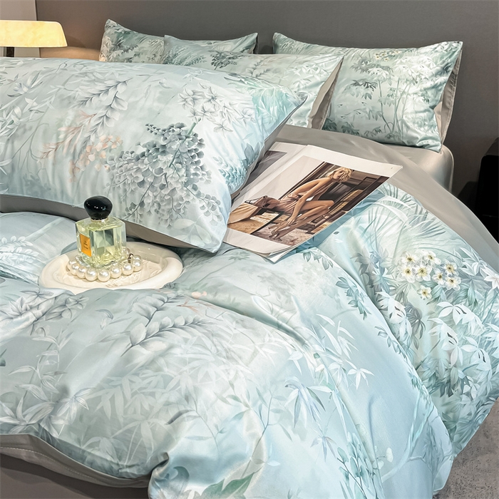 91家纺网 家纺一手货源 找家纺 笙意家纺2025新款水洗冰丝数码印花暗盒款四件套 浮影