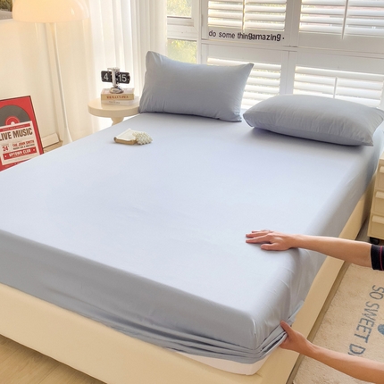 91家纺网 家纺一手货源 找家纺 漫时光 2025新款A类40s纯棉水洗棉单品系列-单床笠 天青色