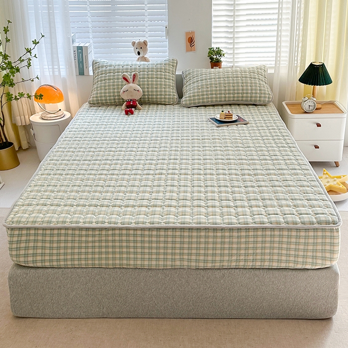 91家纺网 家纺一手货源 找家纺 铭成家纺 2025新款A类亲肤纯棉加厚床笠 简兮绿