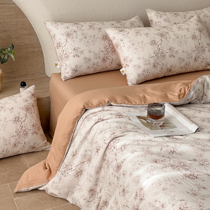 慕晨 2025新款全棉双层纱四件套莱赛尔夏被莱赛尔夏被四件套天丝夏凉被直播 微风与花