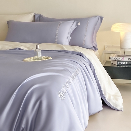 91家纺网 家纺一手货源 找家纺 （总）梦幻之城 2025新款水洗真丝双拼刺绣夏被四件套-芮雅风格二