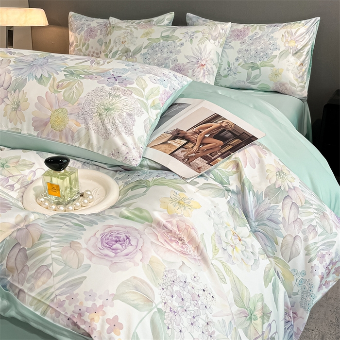 91家纺网 家纺一手货源 找家纺 笙意家纺2025新款水洗冰丝数码印花暗盒款四件套 絮语