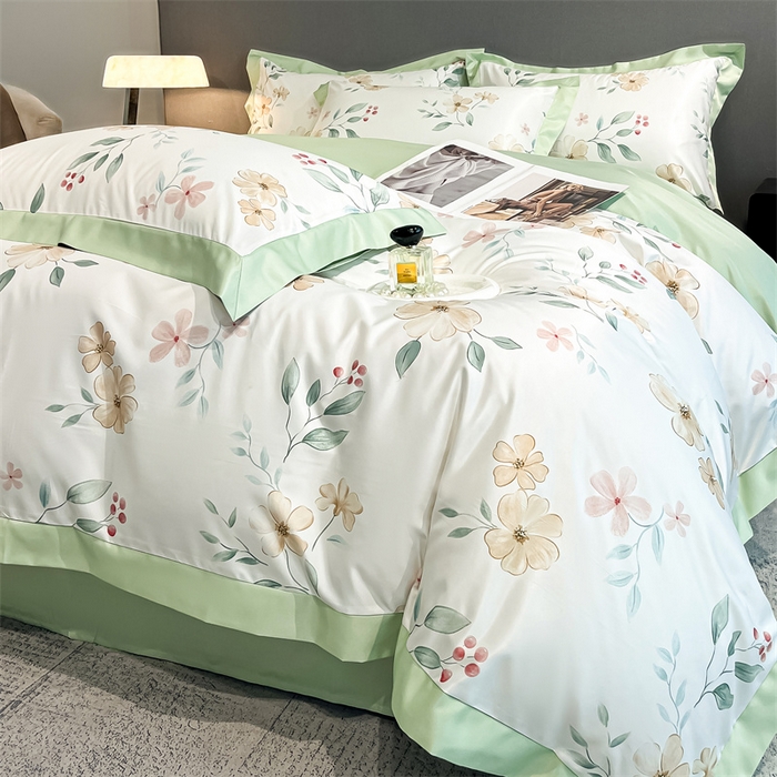 91家纺网 家纺一手货源 找家纺 笙意家纺 2025新款水洗冰丝数码印花宽边四件套 依恋