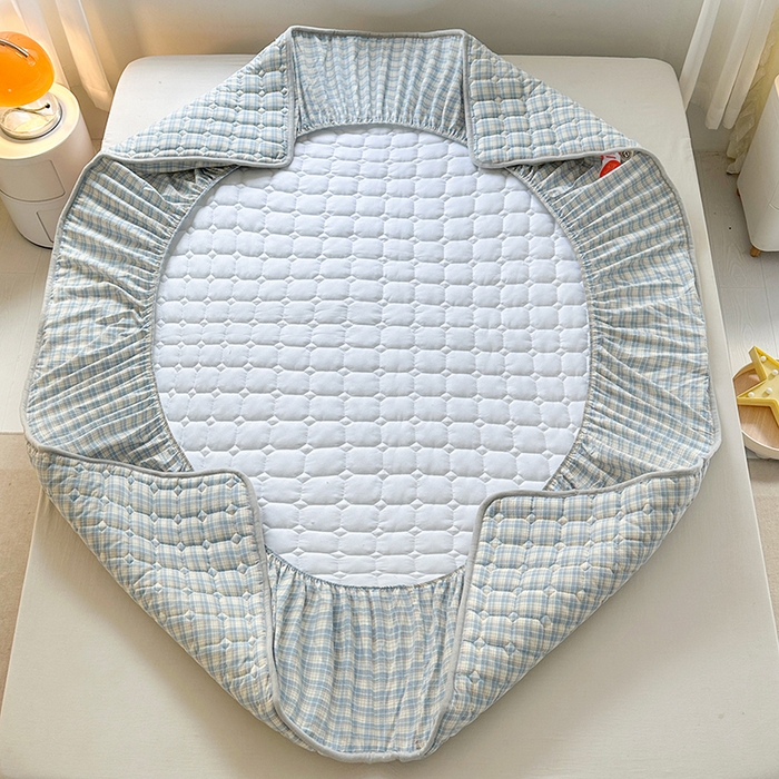 91家纺网 家纺一手货源 找家纺 铭成家纺 2025新款A类亲肤纯棉加厚床笠 简兮蓝