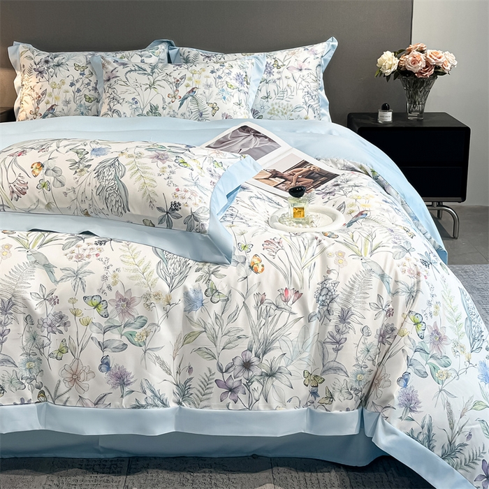 91家纺网 家纺一手货源 找家纺 笙意家纺 2025新款水洗冰丝数码印花宽边四件套 韶华