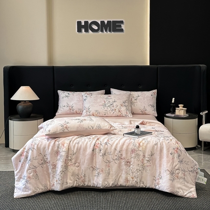 慕晨 2025春夏新品莱赛尔天丝数码印花四件套莱赛尔夏被四件套天丝夏凉被直播热款 繁华-粉