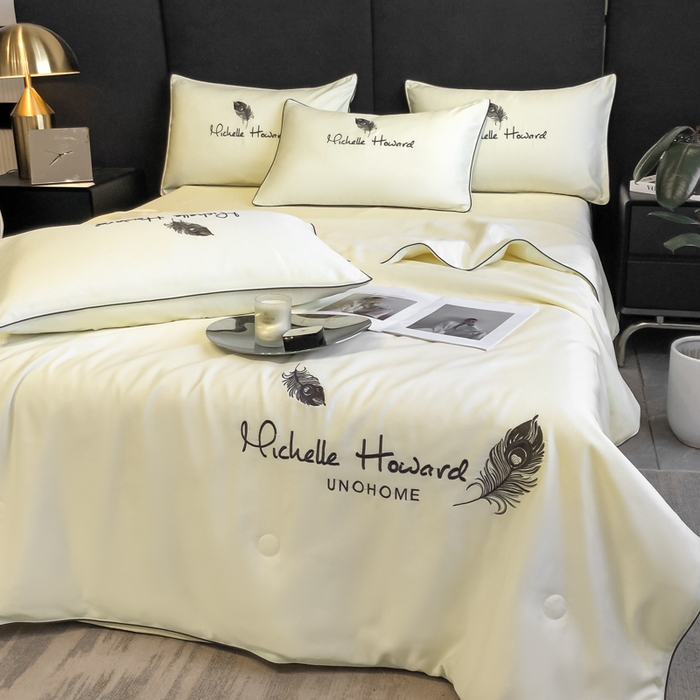 91家纺网 家纺一手货源 找家纺 吾诺 2025 双拼及羽毛刺绣夏被四件套绣花夏被水洗天丝夏被水洗真丝夏凉被空调被 羽毛-奶昔白