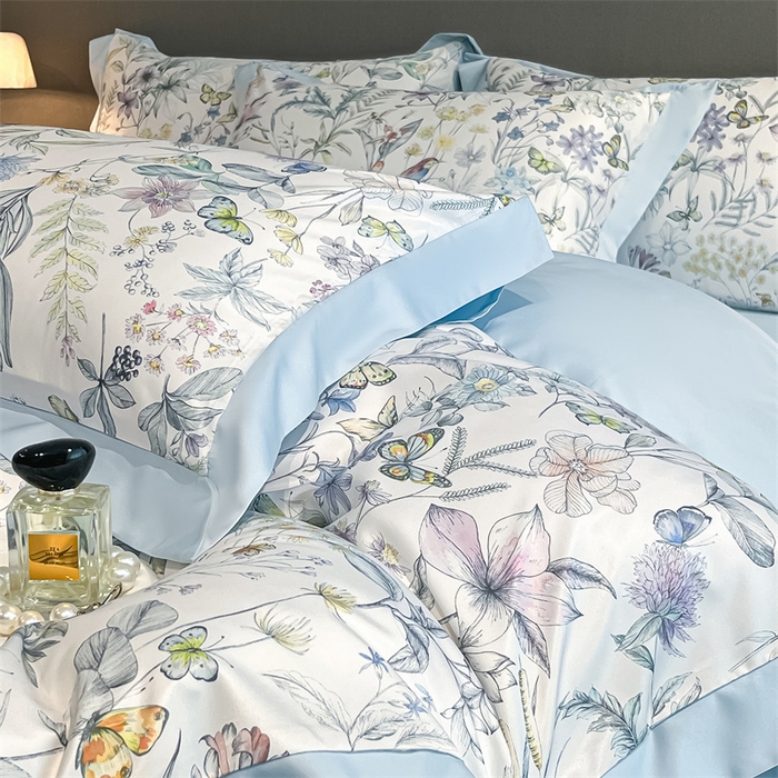 91家纺网 家纺一手货源 找家纺 笙意家纺 2025新款水洗冰丝数码印花宽边四件套 韶华