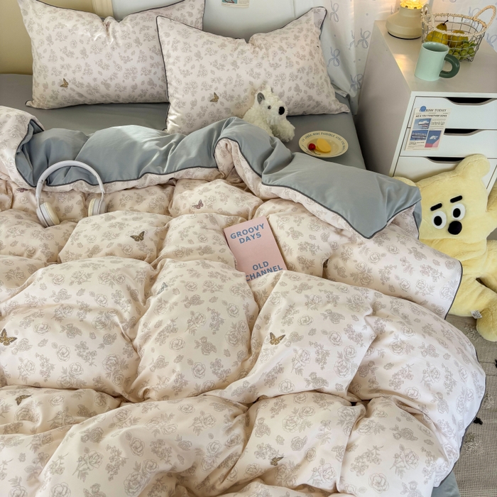 91家纺网 家纺一手货源 找家纺 潮邦创意家居 2025新款云柔棉立体嵌绳款小清新四件套 幻彩蝶韵