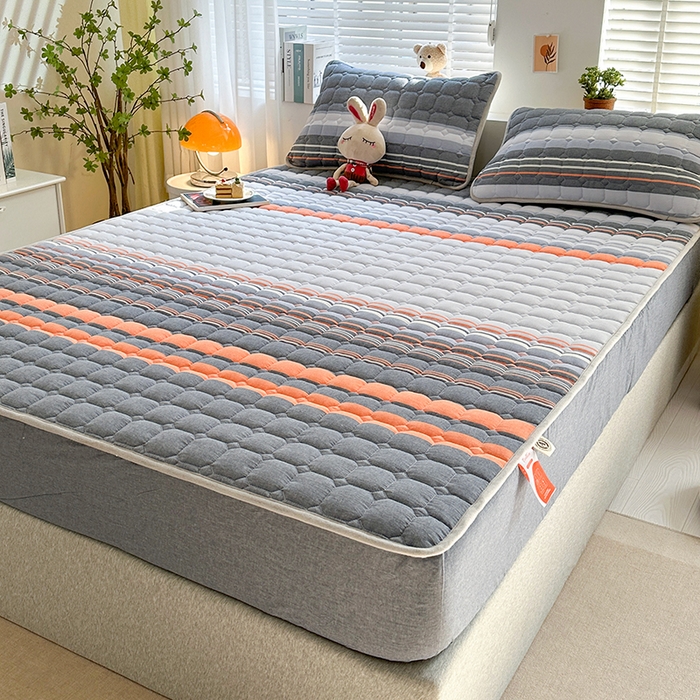 91家纺网 家纺一手货源 找家纺 铭成家纺 2025新款A类亲肤纯棉加厚床笠 彩色-安迪橘