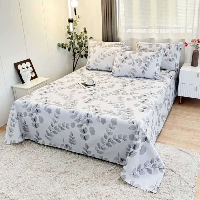 91家纺网 家纺一手货源 找家纺 伊而梦蚊帐 2025新款A类老粗布抗菌床单 风中叶-灰