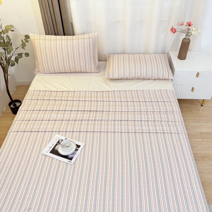 91家纺网 家纺一手货源 找家纺 伊而梦蚊帐 2025新款A类老粗布抗菌床单 麻花条-彩