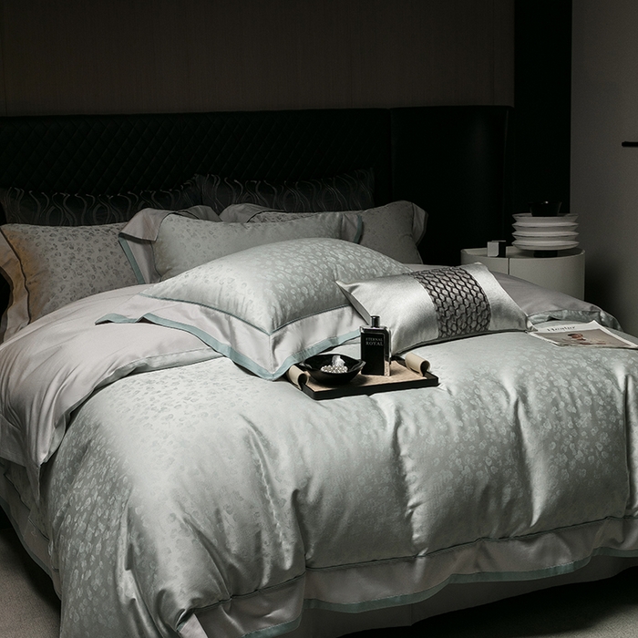 91家纺网 家纺一手货源 找家纺 涞澳家纺 2025新款天丝棉色织提花四件套 凌烟-绿