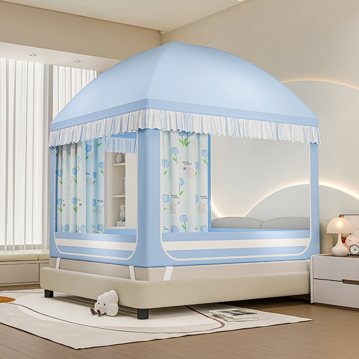 91家纺网 家纺一手货源 找家纺 冉美家纺 2025新款屋顶式遮光防尘防摔蚊帐 旅行兔-优雅蓝