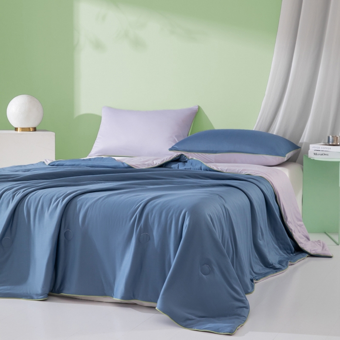 91家纺网 家纺一手货源 找家纺 吾诺 2025 针织棉夏被双拼色大豆夏被子被芯夏凉被空调被 宝蓝-烟紫