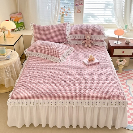 91家纺网 家纺一手货源 找家纺 （总）金盛皇朝家纺 2025新款格子空间水洗棉床裙