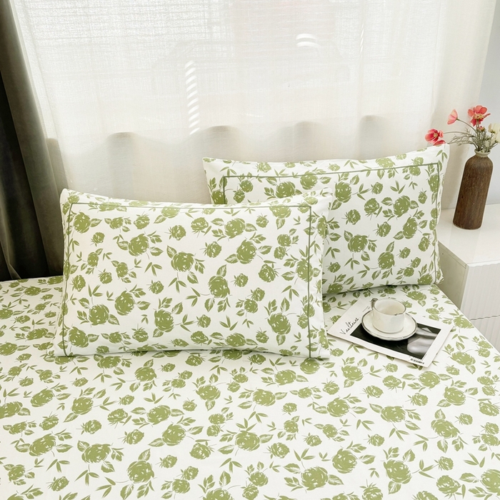 91家纺网 家纺一手货源 找家纺 伊而梦蚊帐 2025新款A类老粗布抗菌床单 剪影花-绿