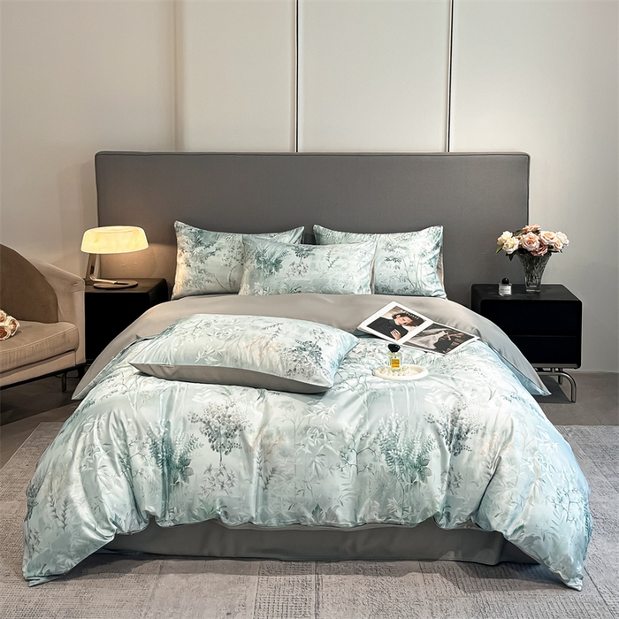 91家纺网 家纺一手货源 找家纺 笙意家纺2025新款水洗冰丝数码印花暗盒款四件套 浮影