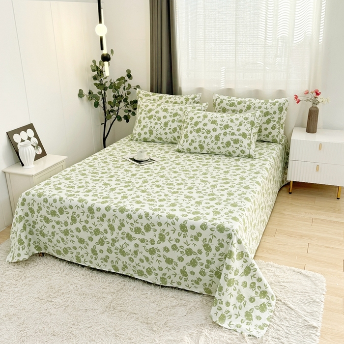 91家纺网 家纺一手货源 找家纺 伊而梦蚊帐 2025新款A类老粗布抗菌床单 剪影花-绿