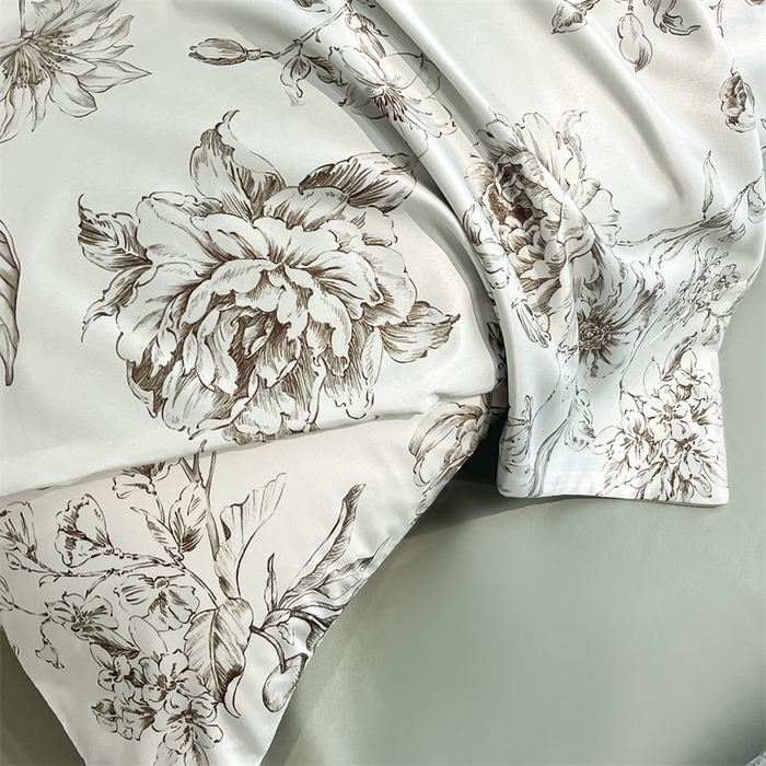 91家纺网 家纺一手货源 找家纺 笙意家纺2025新款水洗冰丝数码印花暗盒款四件套 清颜